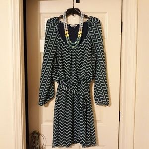 Navy Blue/Mint Green Chevron Dress
